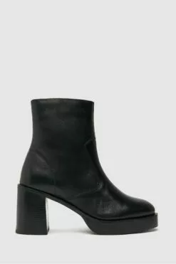 Schuh Belle Lederstiefel Mit Plateausohle, Schwarz