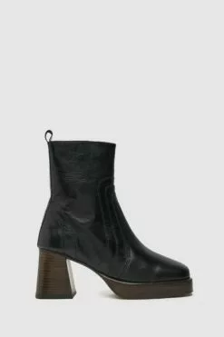 Schuh Cora Lederstiefel Mit Plateausohle, Schwarz