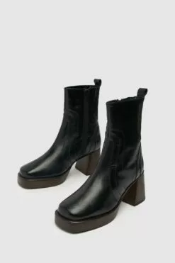 Schuh Cora Lederstiefel Mit Plateausohle, Schwarz -Winterschuhe Verkaufs-Shop D45580s3