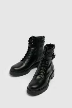 Schuh Annalisa Lederstiefel Mit Schnalle, Schwarz -Winterschuhe Verkaufs-Shop T71017s3